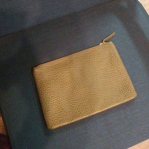 Leather clutch pouch kaki